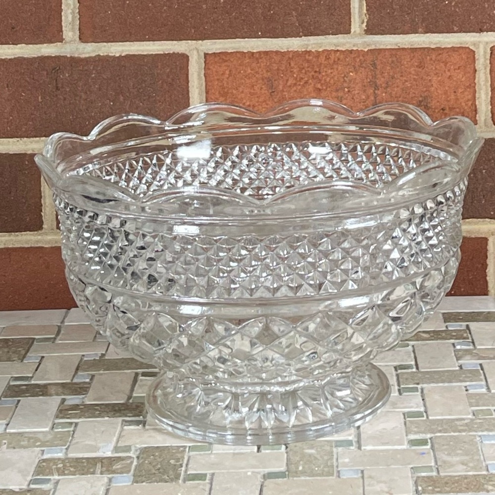 *Vintage Large  Crystal Cut Footed Bowl Scalloped Edge